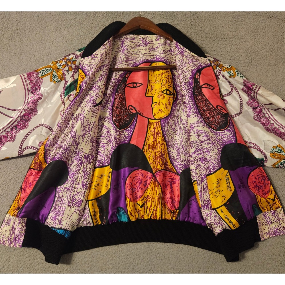 Picasso Jacket Abstract Art to Wear Mens Size Medium Satin Multicolor Reversible - Picture 2 of 8